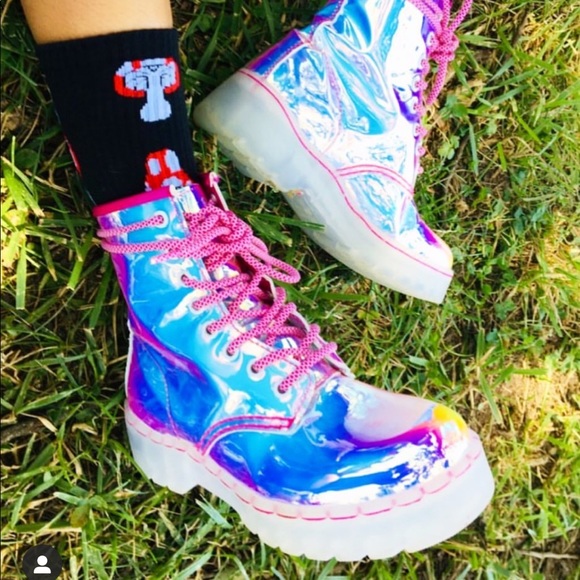 Dolls Kill Shoes - Festy Besty Holographic Boots